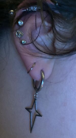 Steel Star Dangle Huggie Earring Customer Photo